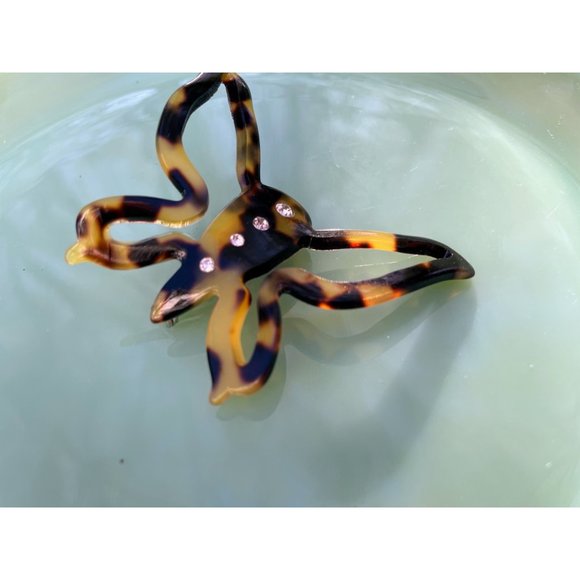 Vintage Celluloid Plastic Faux Tortoise Butterfly Brooch Rhinestones - Picture 2 of 7